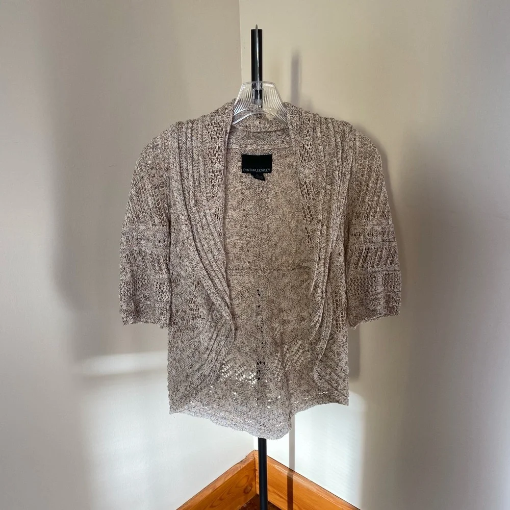 Cynthia Rowley 3/4 Sleeve Chunky Knit Cardigan Beige XS - Picture 1 of 9